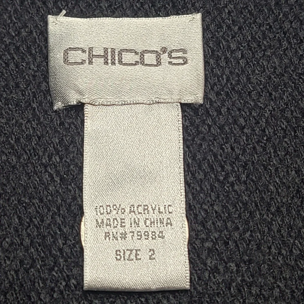 Chico's Cardigan Women Size 2 Black Excellent Rosette Trim Short Sleeve Knit